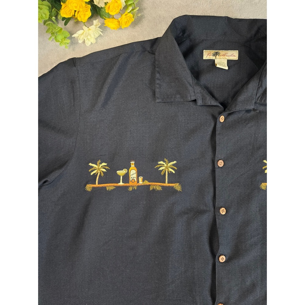 Joe Marlin Mens 3X Black Tequila Margarita Palm Embroidered Hawaiian Button Down